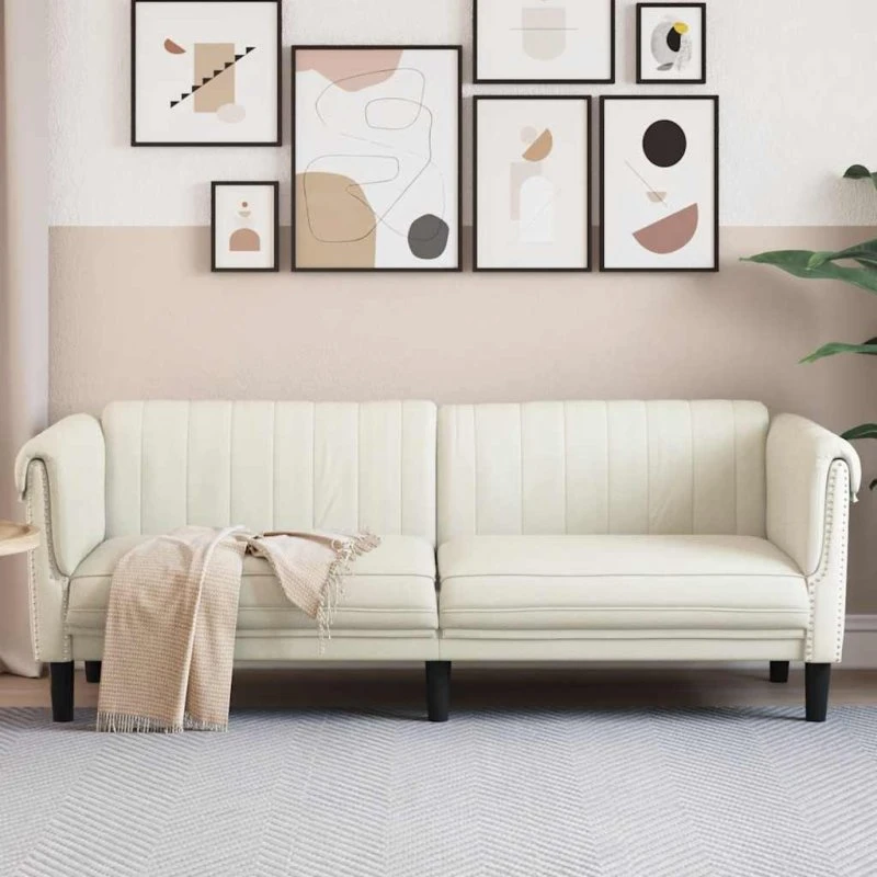 3-personers veloursofa creme – blød & komfortabel