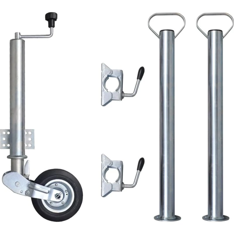 Næsehjul 60 mm til trailer – galvaniseret med støtterør & klemmer
