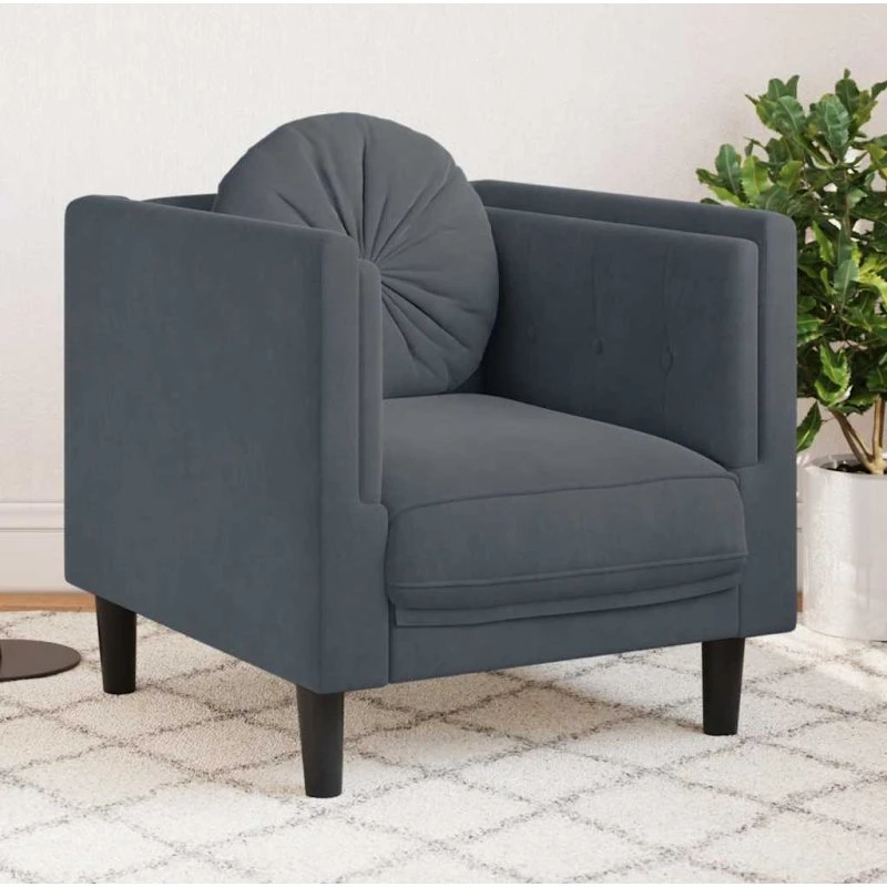 Lænestol i velour med hynde - mørkegrå