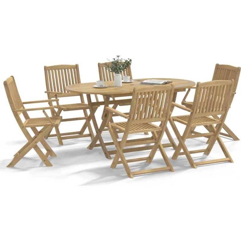 Spisebordssæt til haven i massivt akacietræ, 7 dele