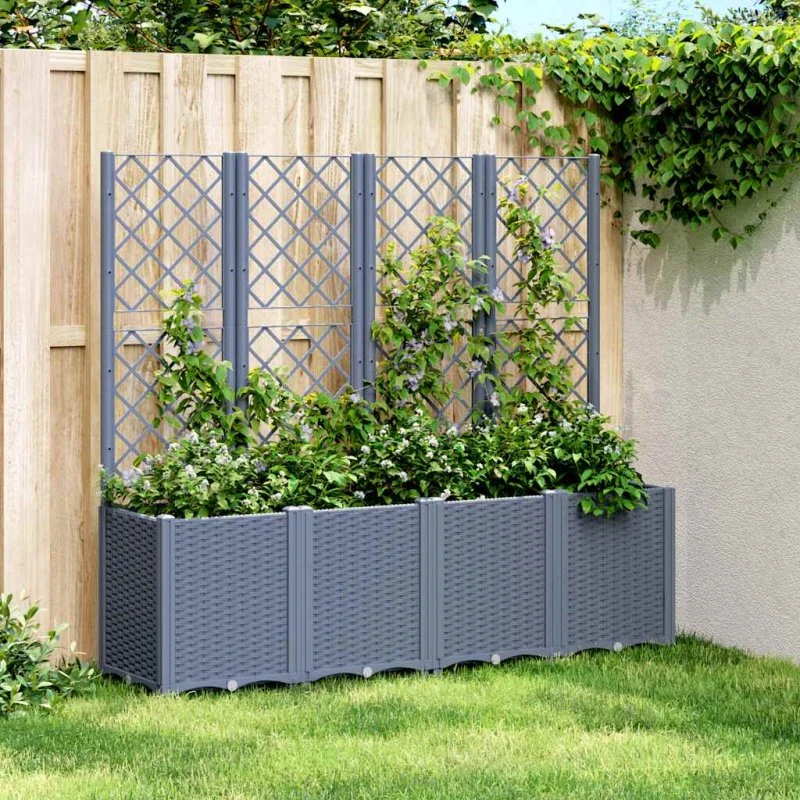 Plantekasse med espalier 160x40x140 cm – blågrå PP
