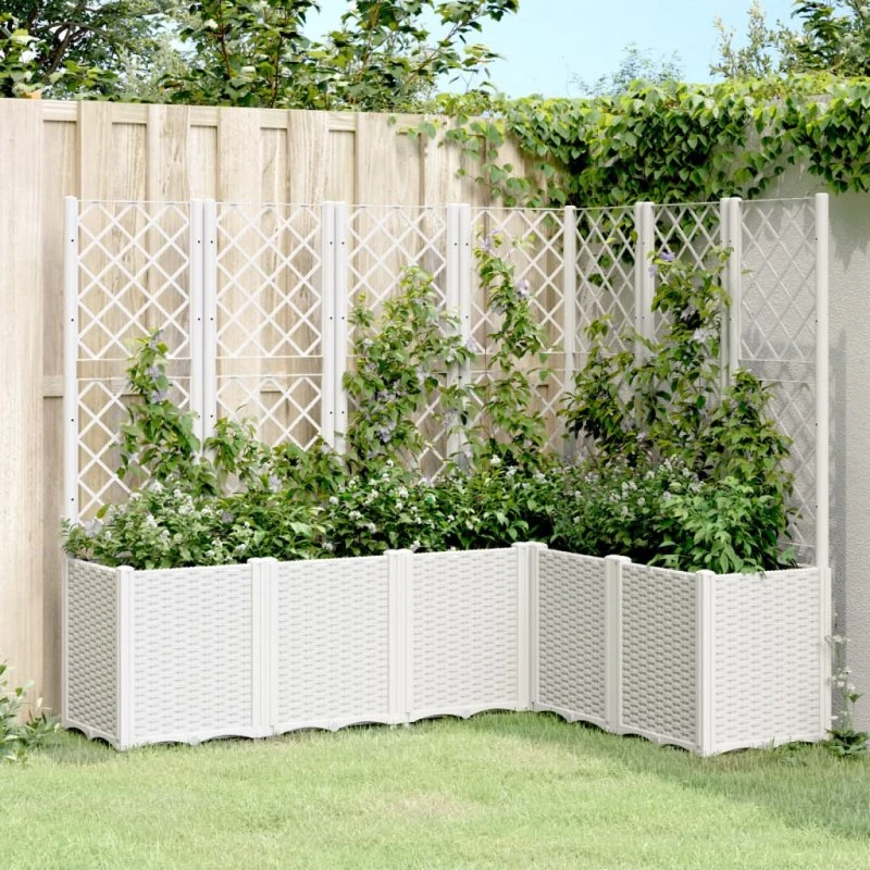 Plantekasse med espalier 120x120x140 cm - hvid (PP)