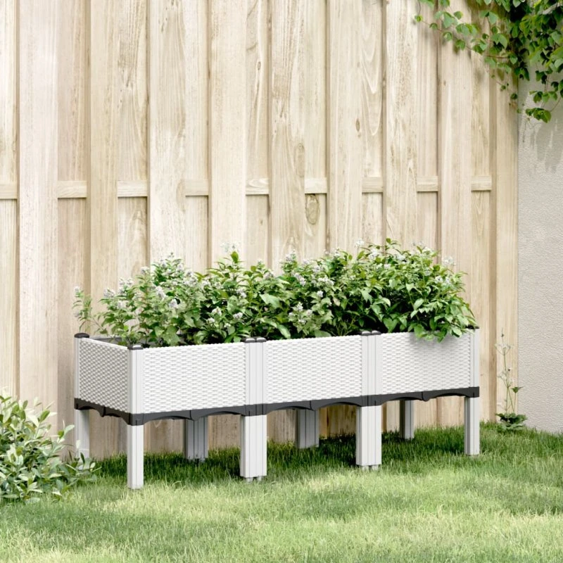 Plantekasse med ben 120x40x42 cm – hvid PP rattanlook