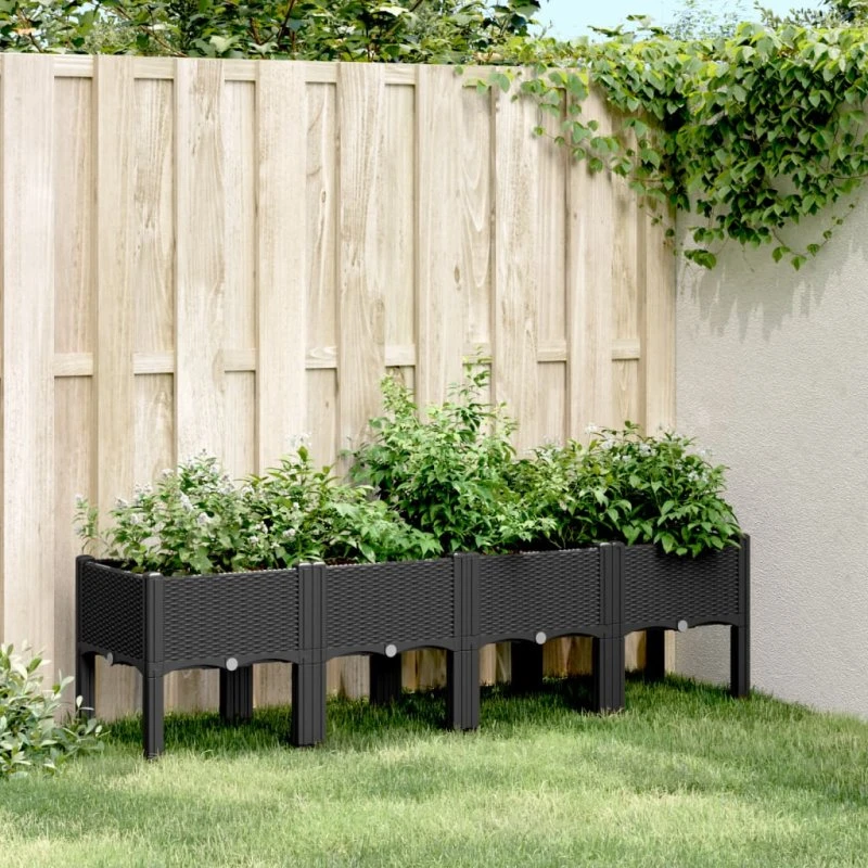 Plantekasse med ben 160x40x42 cm - PP sort rattanlook