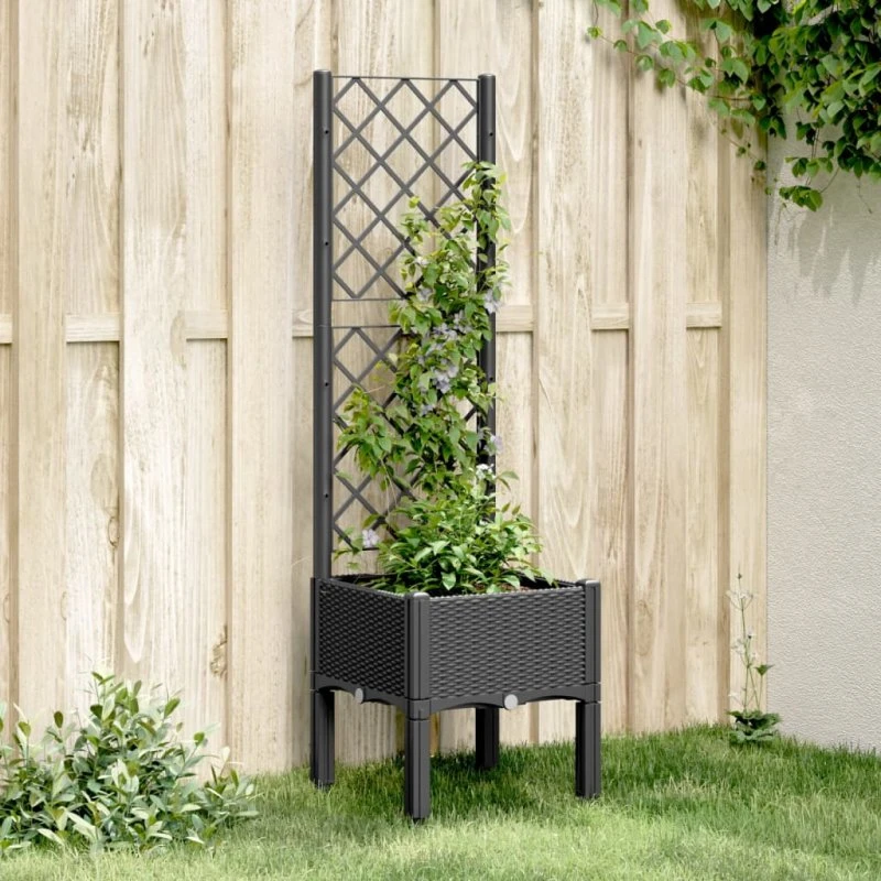 Plantekasse med espalier 40x40x142 cm – sort (PP)