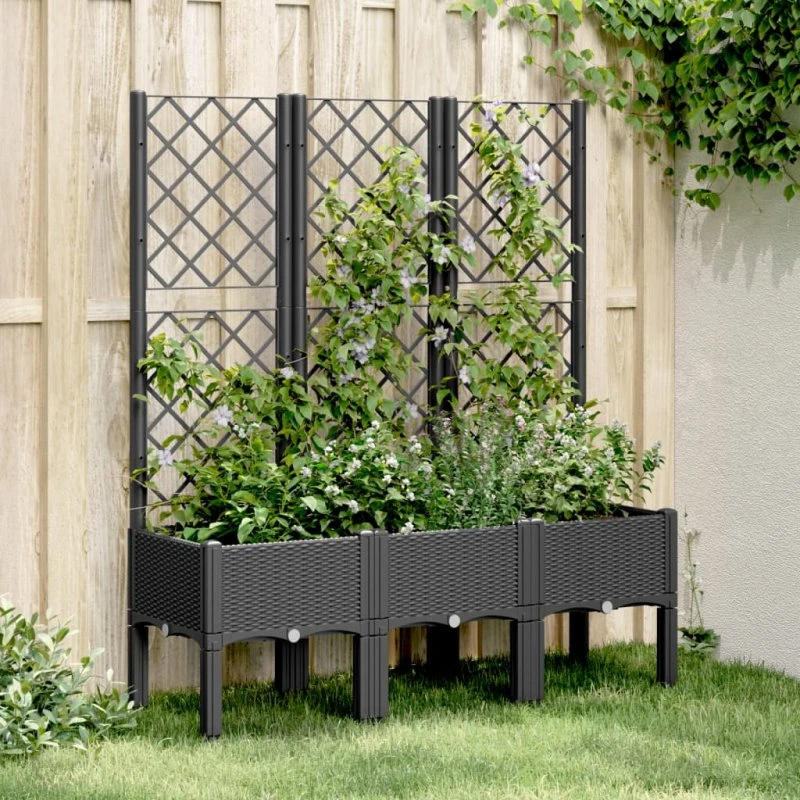 Plantekasse med espalier 120x40x142 cm – Sort PP