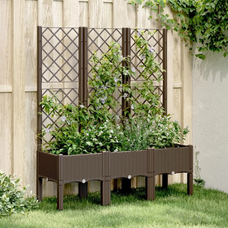 Plantekasse med espalier 120x40x142 cm – brun, PP