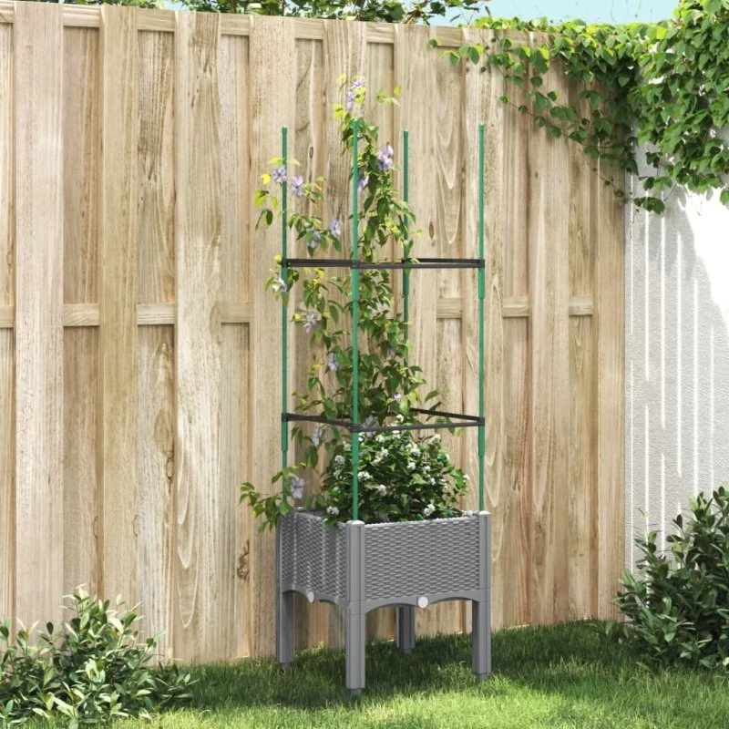 Plantekasse med espalier 40x40x142,5 cm – PP lysegrå