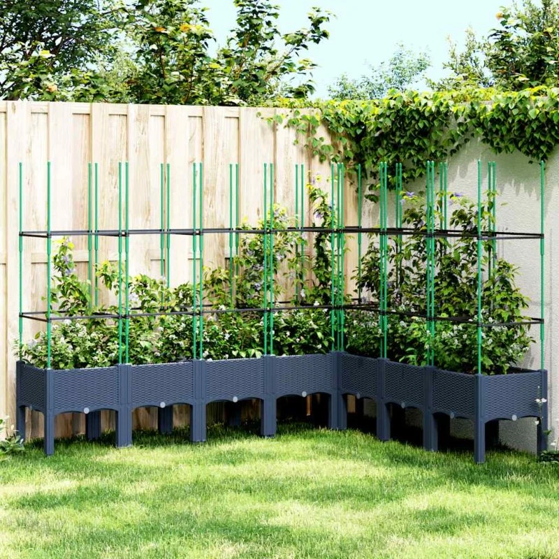 Plantekasse med espalier 200x160x142,5 cm – blågrå PP