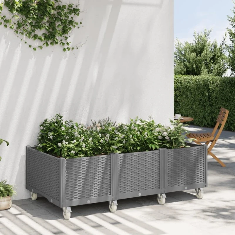 Plantekasse med hjul 150x80x54 cm - Lysegrå PP