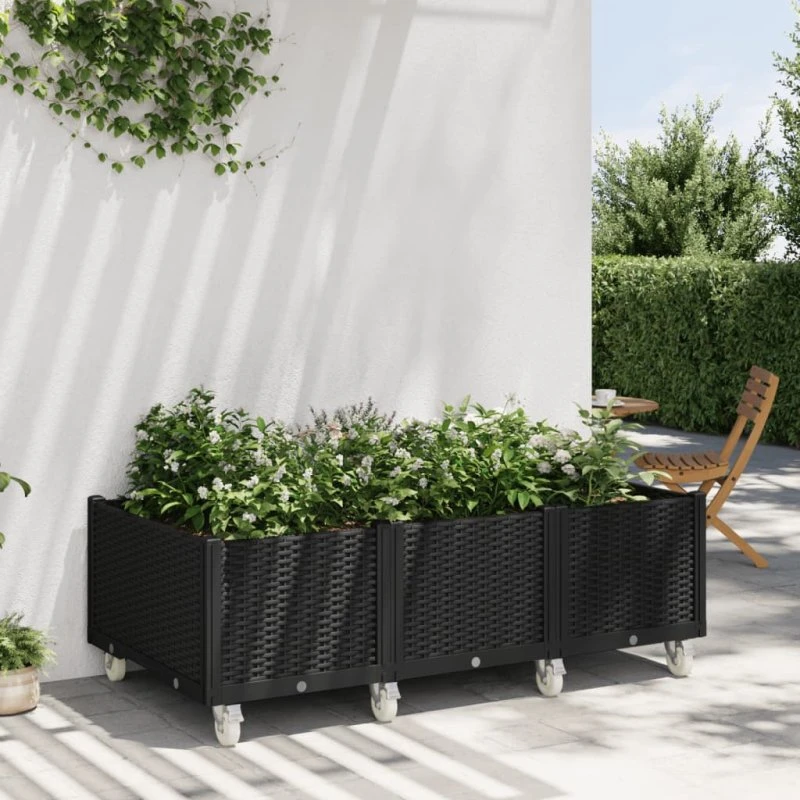 Plantekasse med hjul 150x80x54 cm – sort PP