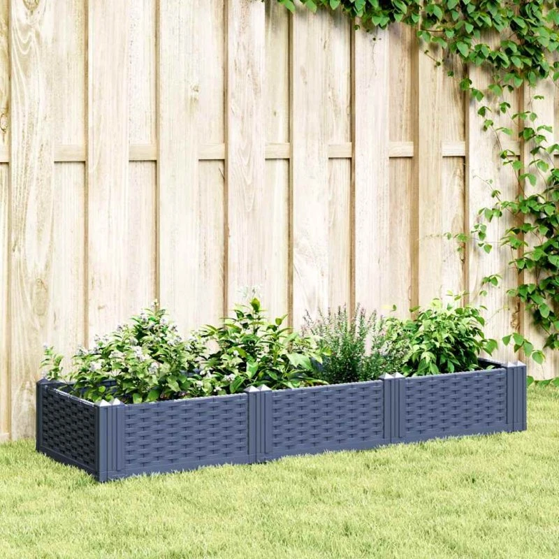 Plantekasse med spyd 125x40x28,5 cm - PP blågrå