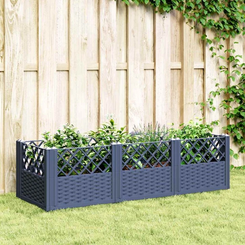 Plantekasse med spyd 123,5x43,5x43,5 cm, blågrå