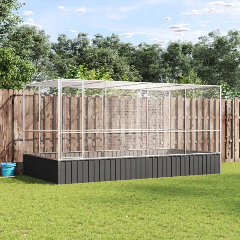 Voliere med forlænger i galvaniseret stål 418x207x212 cm