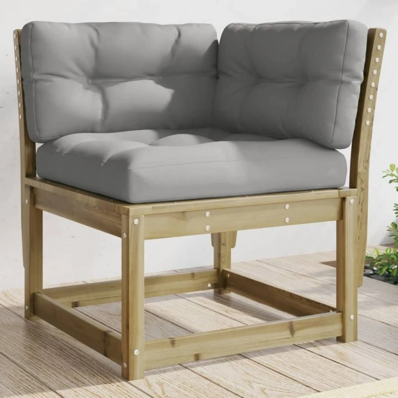Hjørnemodul til sofa i imprægneret fyrretræ m. hynder 73x73x78 cm