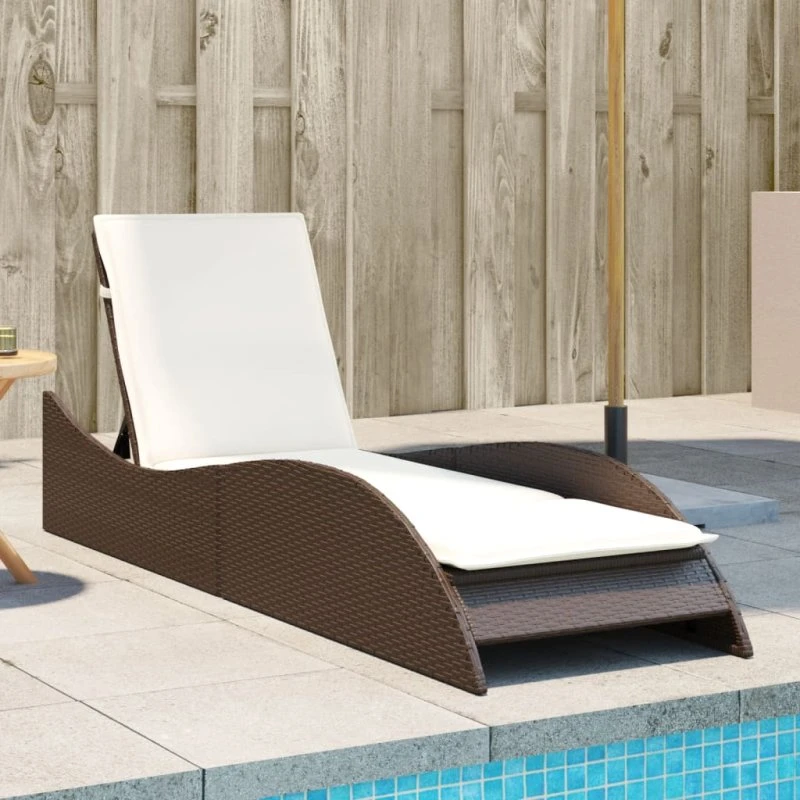 Liggestol med hynde 60x205x73 cm - brun polyrattan