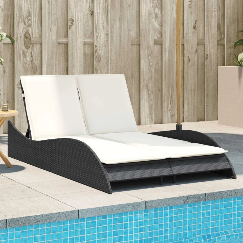 Liggestol med hynder i polyrattan - sort 114x205x73 cm