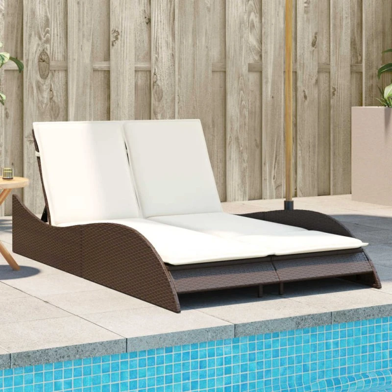 Liggestol med hynder i polyrattan 114x205x73 cm - Brun