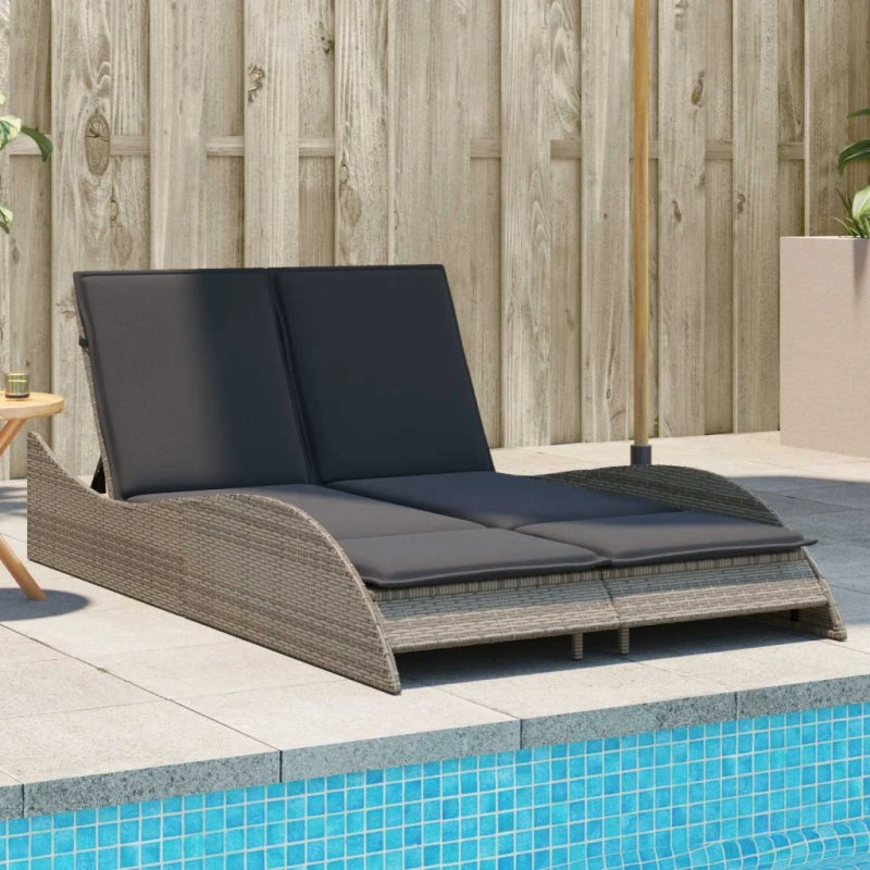 Liggestol med hynder 114x205x73 cm - grå polyrattan