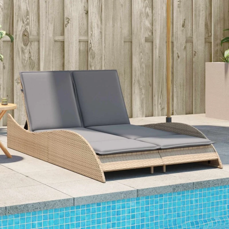Liggestol med hynder 114x205x73 cm polyrattan - Beige