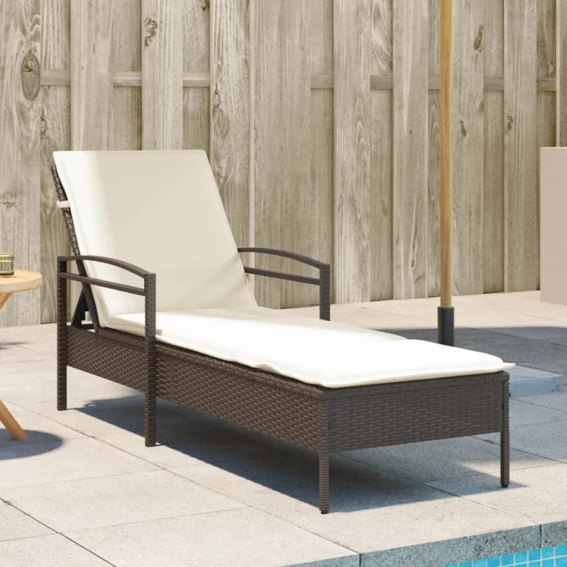 Liggestol i polyrattan med hynde 63x200x81 cm, brun