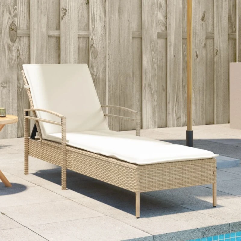 Liggestol polyrattan med hynde 63x200x81 cm beige
