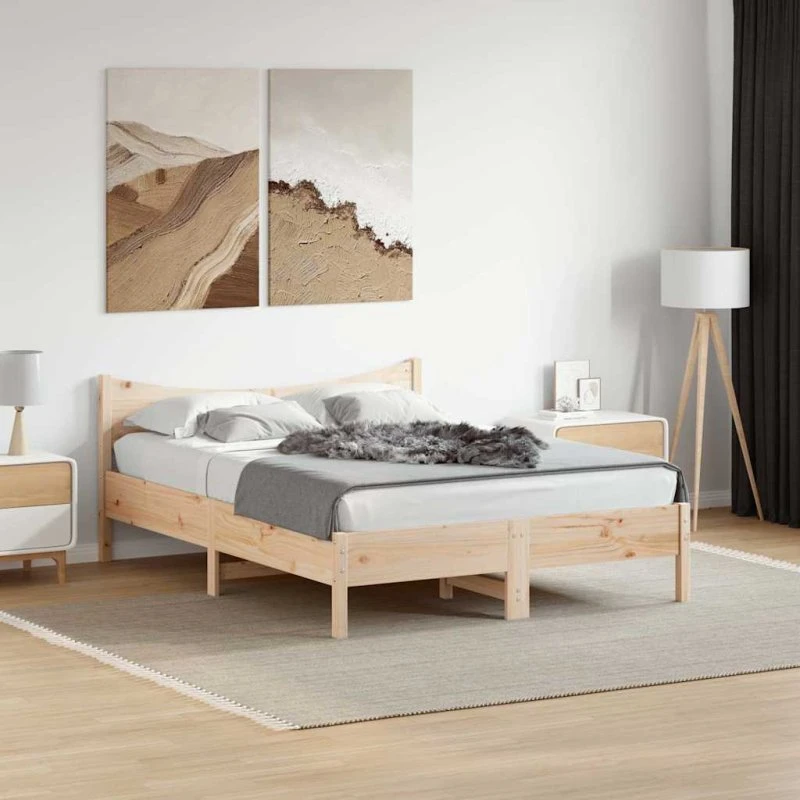 Sengeramme i massivt fyrretræ 135x190 cm - hvid
