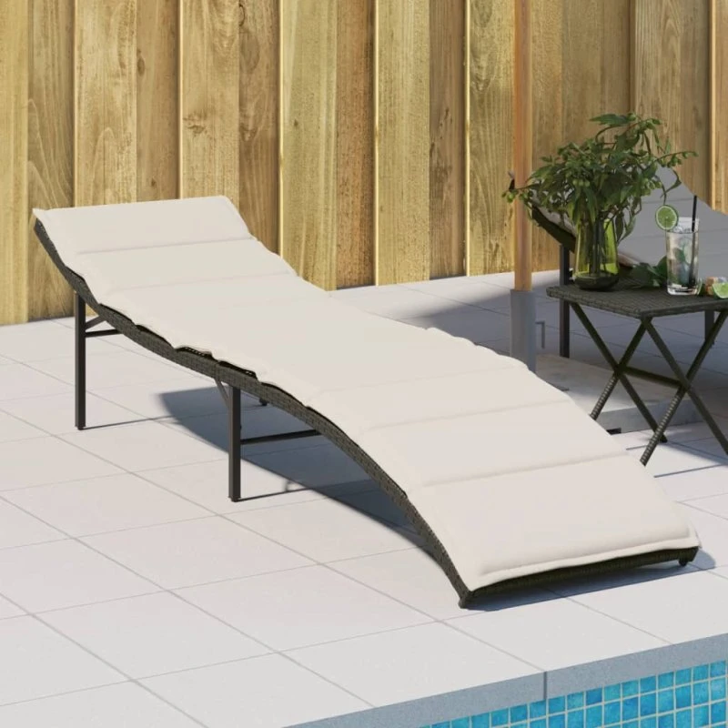 Liggestol i polyrattan med hynde 55x199x50 cm - sort