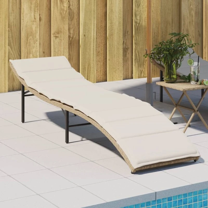 Liggestol i polyrattan med hynde 55x199x50 cm – beige