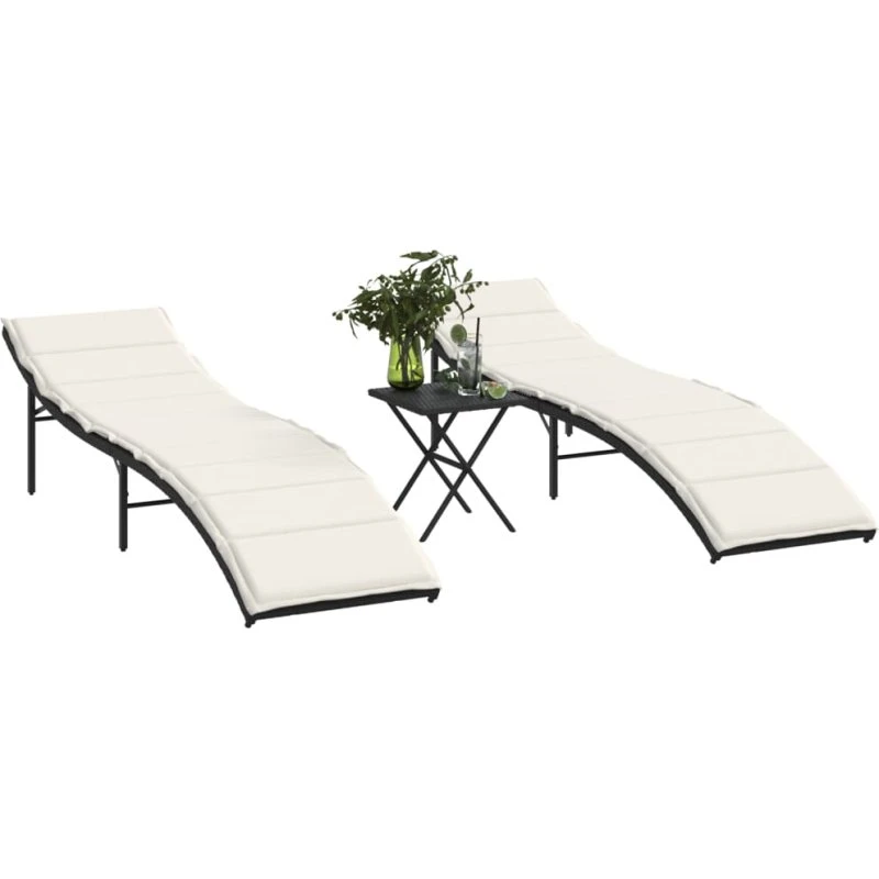 Liggestole i polyrattan 2 stk. med bord – sort