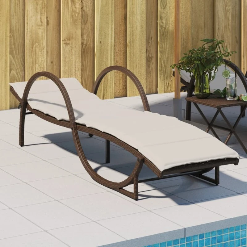 Liggestol i polyrattan med hynde 60x199x42 cm - Brun