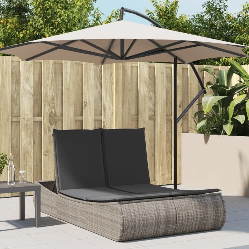Dobbel loungesofa i polyrattan med hynder - grå