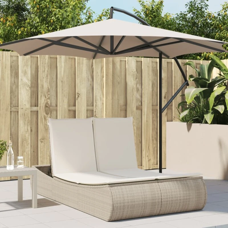 Dobbel solseng i polyrattan med hynder, beige