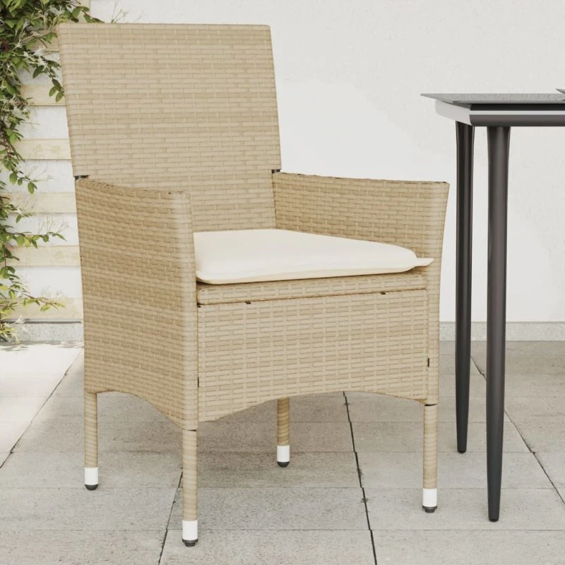 Havestole 2 stk. polyrattan med hynder – beige