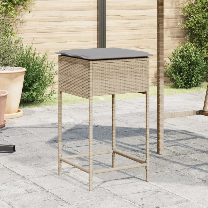 Udendørs barstole 2 stk. i polyrattan med hynder - beige