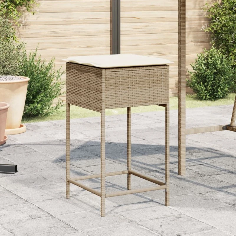 Udendørs barstole 2 stk. i beige polyrattan med hynder