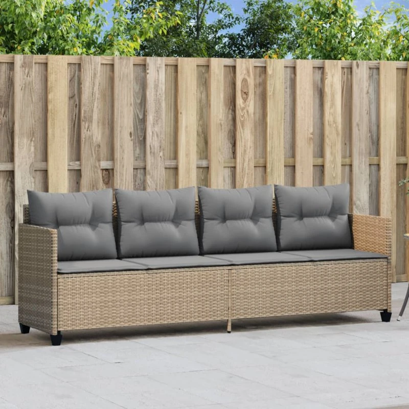 Loungesofa i polyrattan med hynder - beige