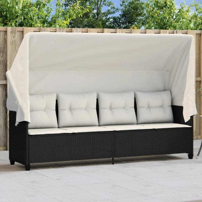 Loungesofa med baldakin og hynder i sort polyrattan