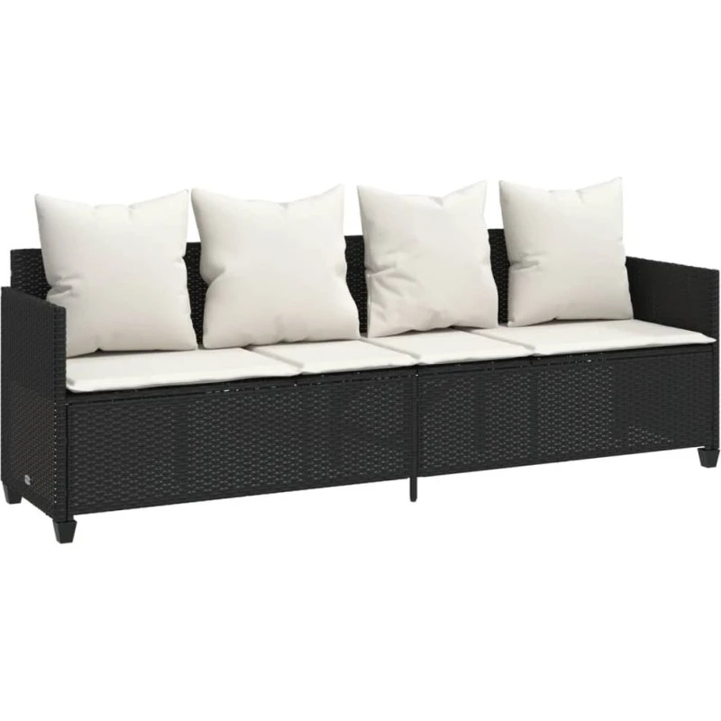 Loungesofa i polyrattan med hynder, sort (justerbar)