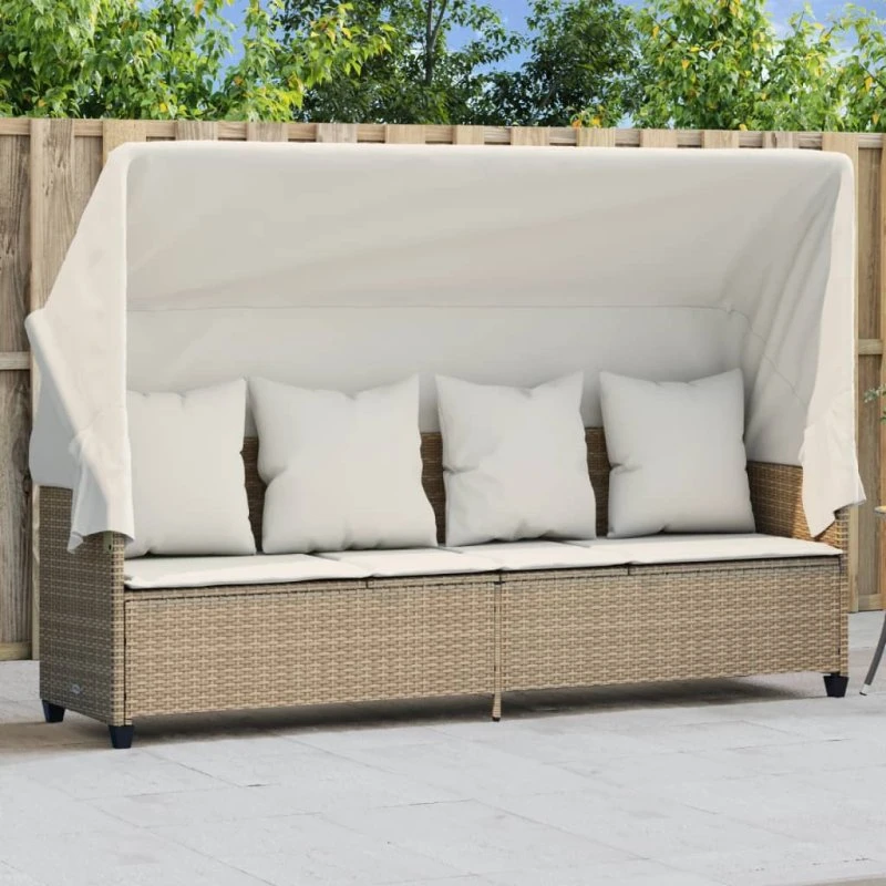 Loungesofa med baldakin og hynder i polyrattan (beige)