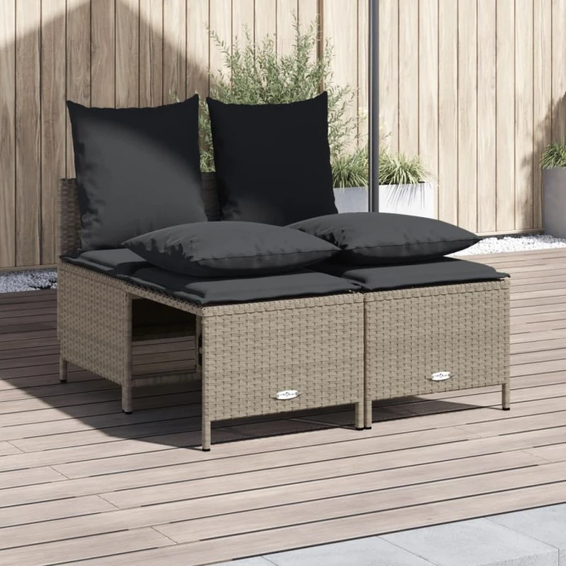 Havesofasæt 4 dele i lysegrå polyrattan med hynder