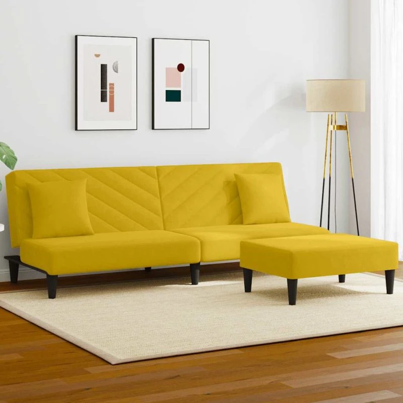 Velour sofasæt 2 dele med puder – Gul