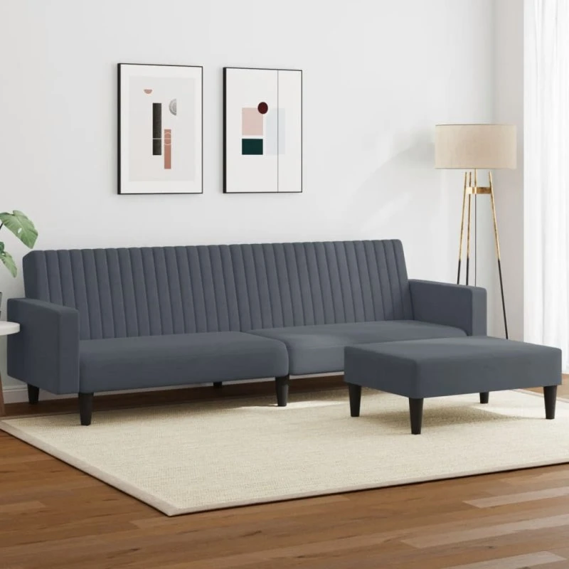 Sofasæt 2-dele i velour mørkegrå - sofa og daybed