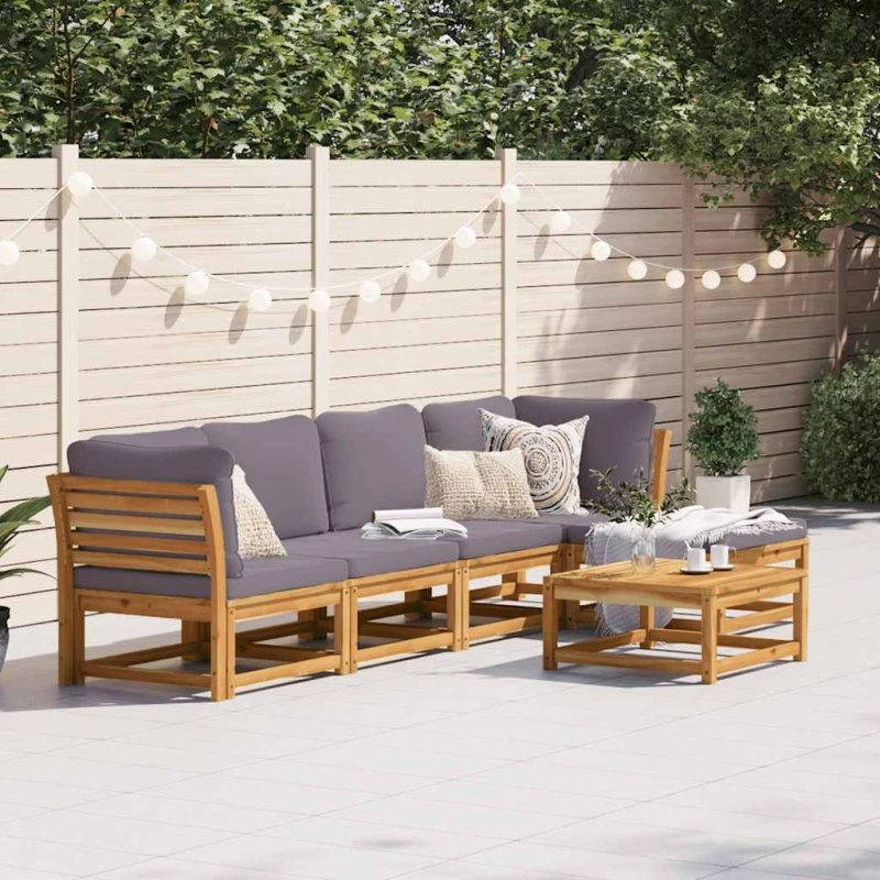 Loungesæt i massivt akacietræ 6 dele med hynder