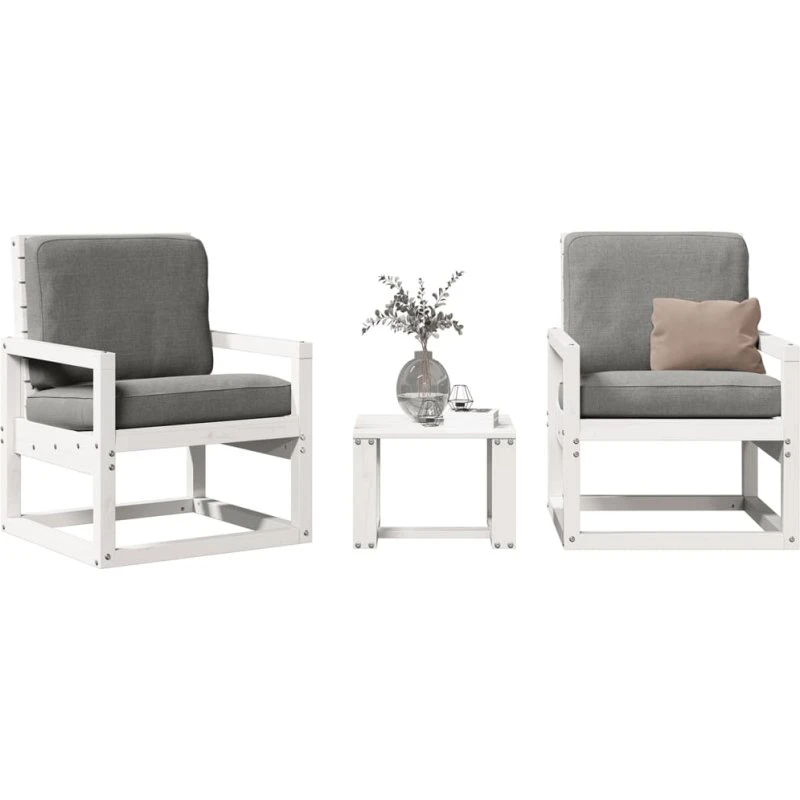 Loungesæt til haven 3 dele i massivt fyrretræ – hvid