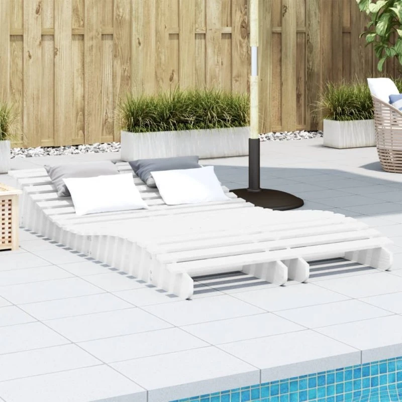 Liggestole i massivt fyrretræ 2 stk. 205x60x31,5 cm hvid