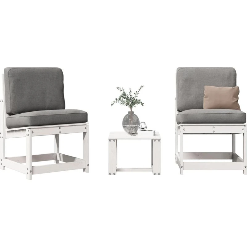 Loungesæt 3 dele i massivt fyrretræ - hvid