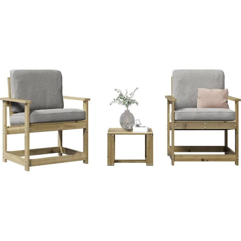 Loungesæt 3 dele i imprægneret fyrretræ