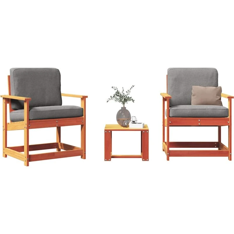 3-dele loungesæt i massivt fyrretræ – gyldenbrun