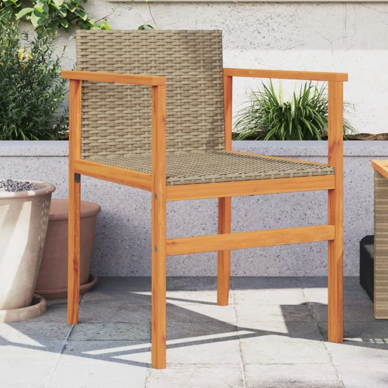 Havestole 2 stk. i polyrattan og massivt træ – beige